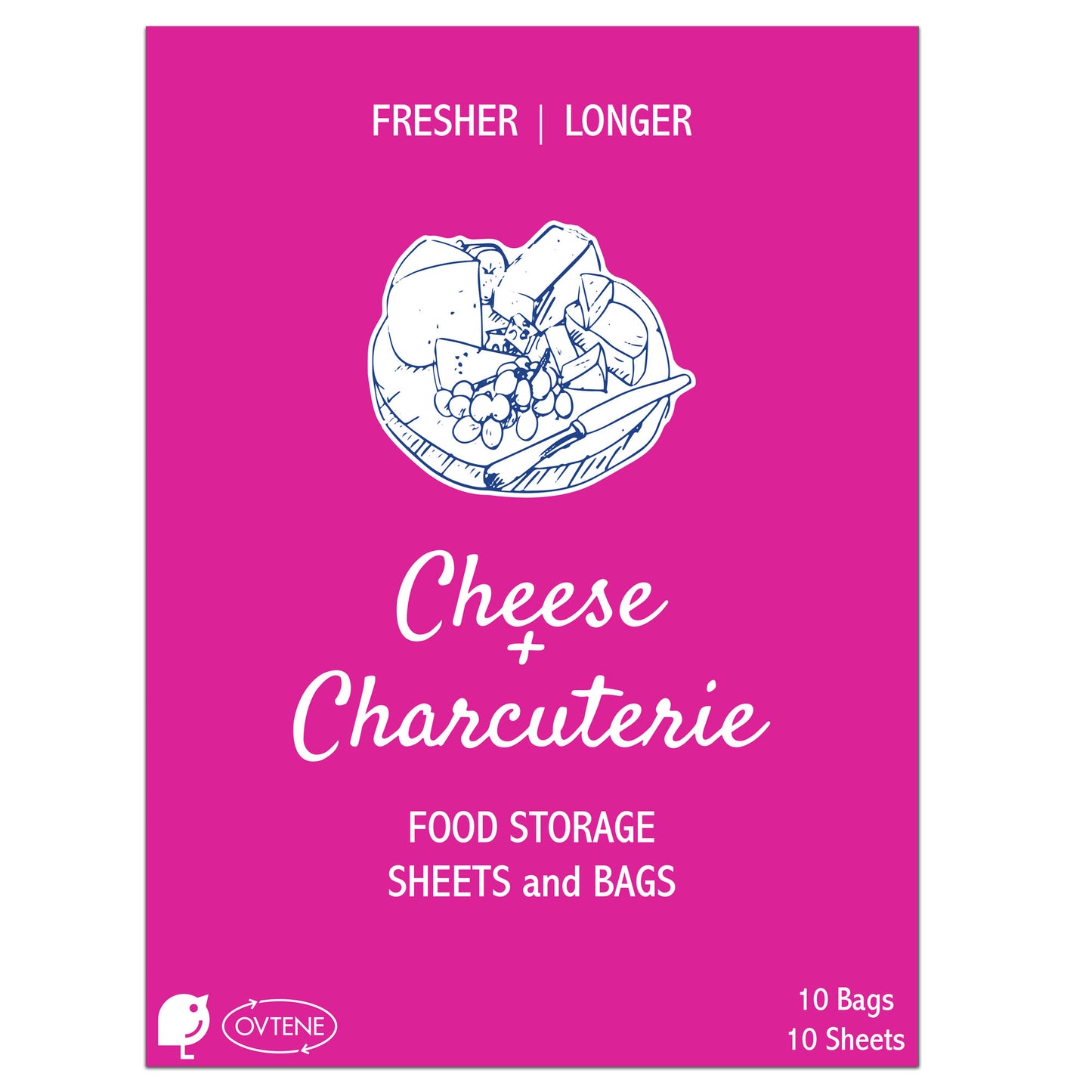 OVTENE Food Storage Sheets and Bags for Cheese + Charcuterie | Keeps cheese and meat fresher, longer (10 sheets,10 small bags) Made in Italy